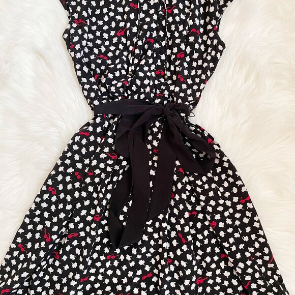 Anthropologie Maeve Black White Red Odilia Floral Sunglasses Short Sleeve Dress - Picture 3 of 10